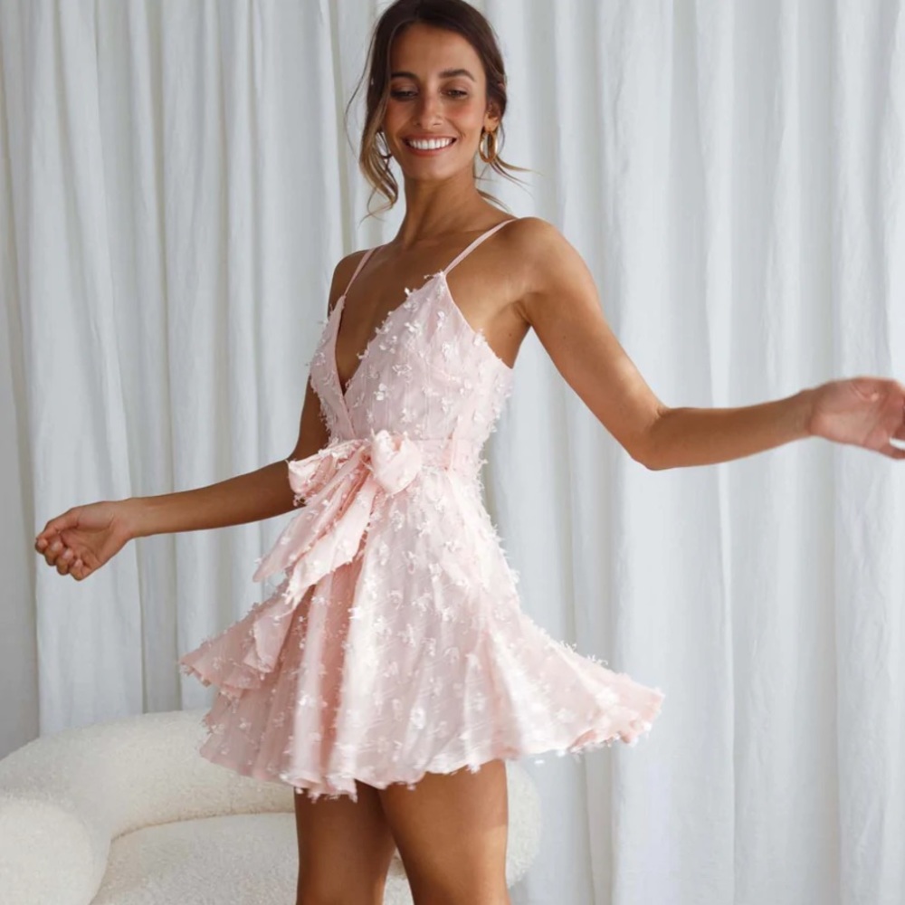 Selfie Leslie Sheri Embellished Chiffon Dress, Pink, Size Large